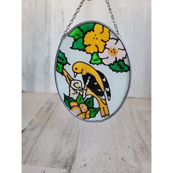 Stained glass oval bird flower hanging home decor figure unique - Picture 4 of 6